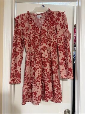 Sugarlips Pink and Red Floral Long Sleeve Mini Dress